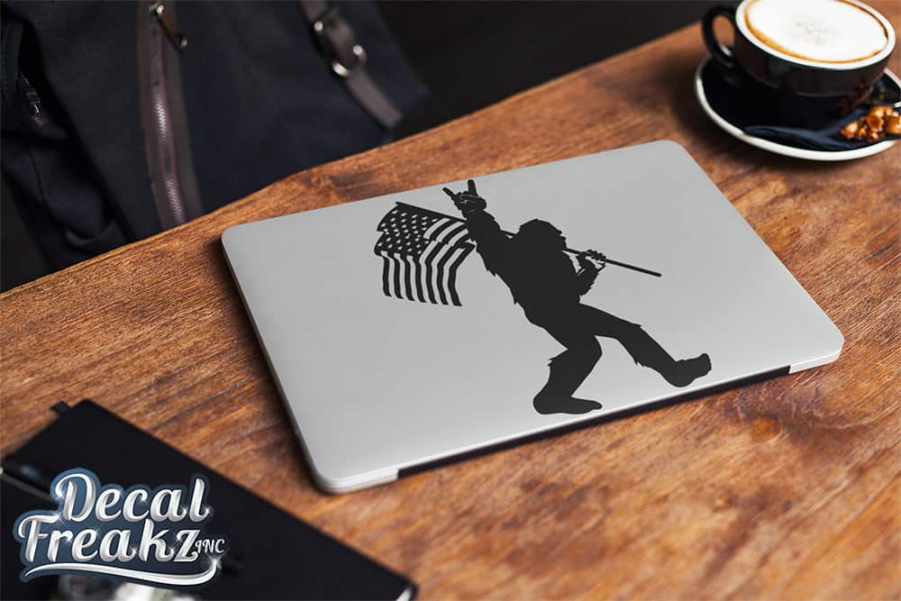 Sasquatch Rock on American Flag Bigfoot Decal – Solid Black - DecalFreakz