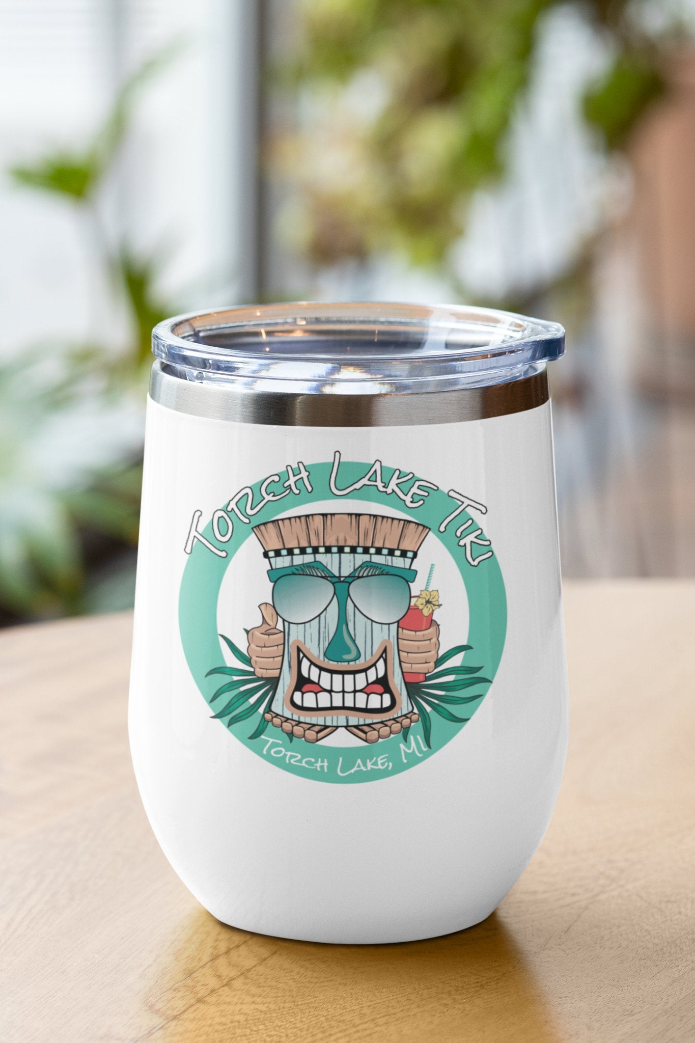 Torch Lake Tiki 12oz Insulated White Wine Tumbler - DecalFreakz