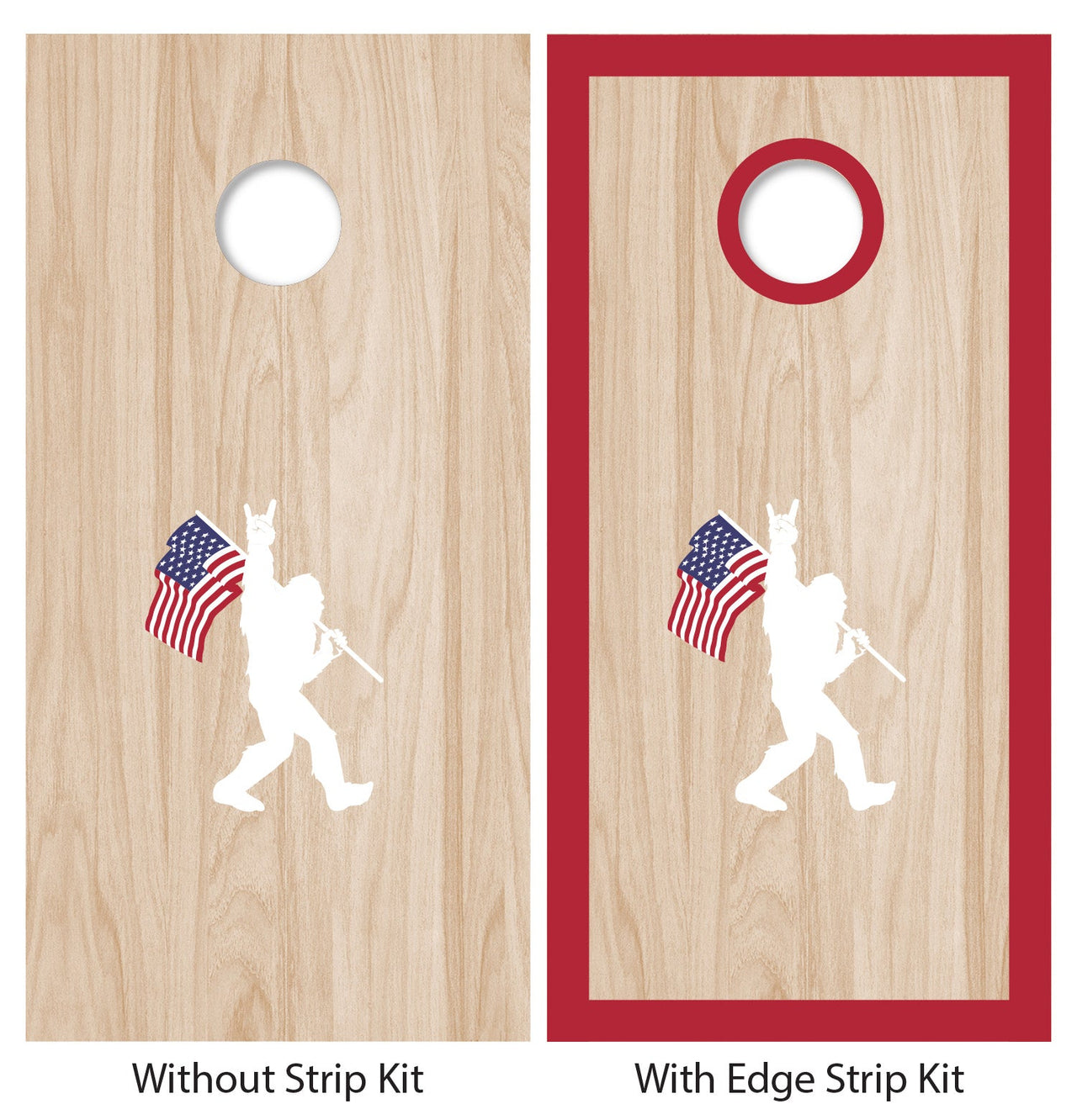 15" Rock On Sasquatch with American Flag - Cornhole Board Sticker - DecalFreakz