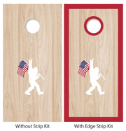 15" Rock On Sasquatch with American Flag - Cornhole Board Sticker - DecalFreakz