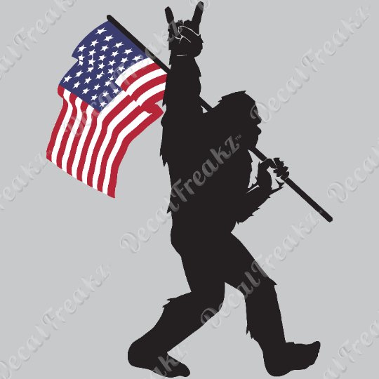 15" Rock On Sasquatch with American Flag - Cornhole Board Sticker - DecalFreakz