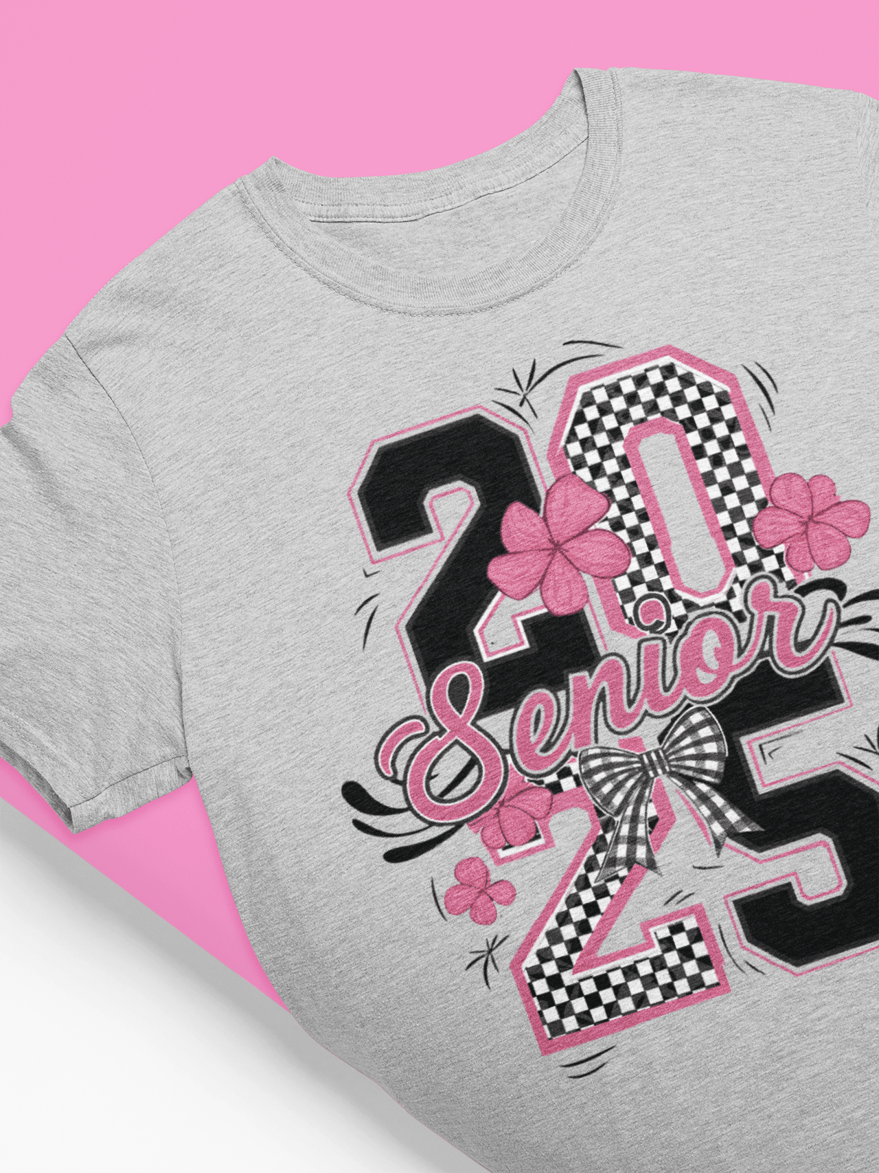 2025 Senior Pink and Black Checkered Tshirt - DecalFreakz