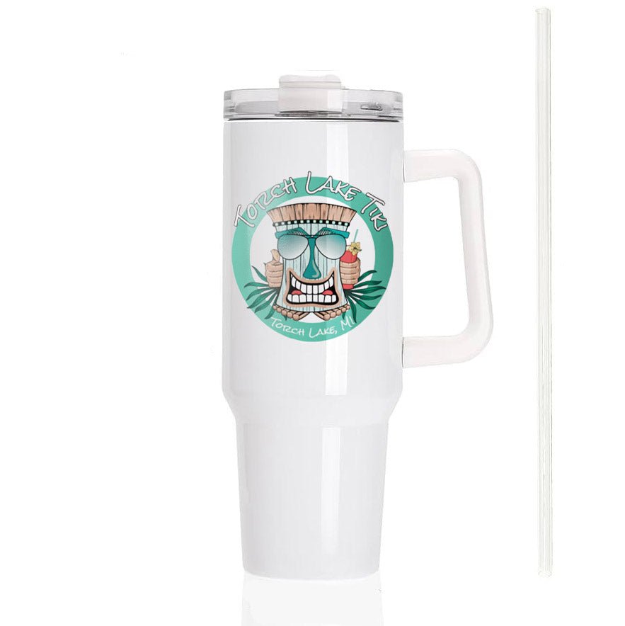 40oz Handled Torch Lake Tiki Tumbler with Straw - DecalFreakz