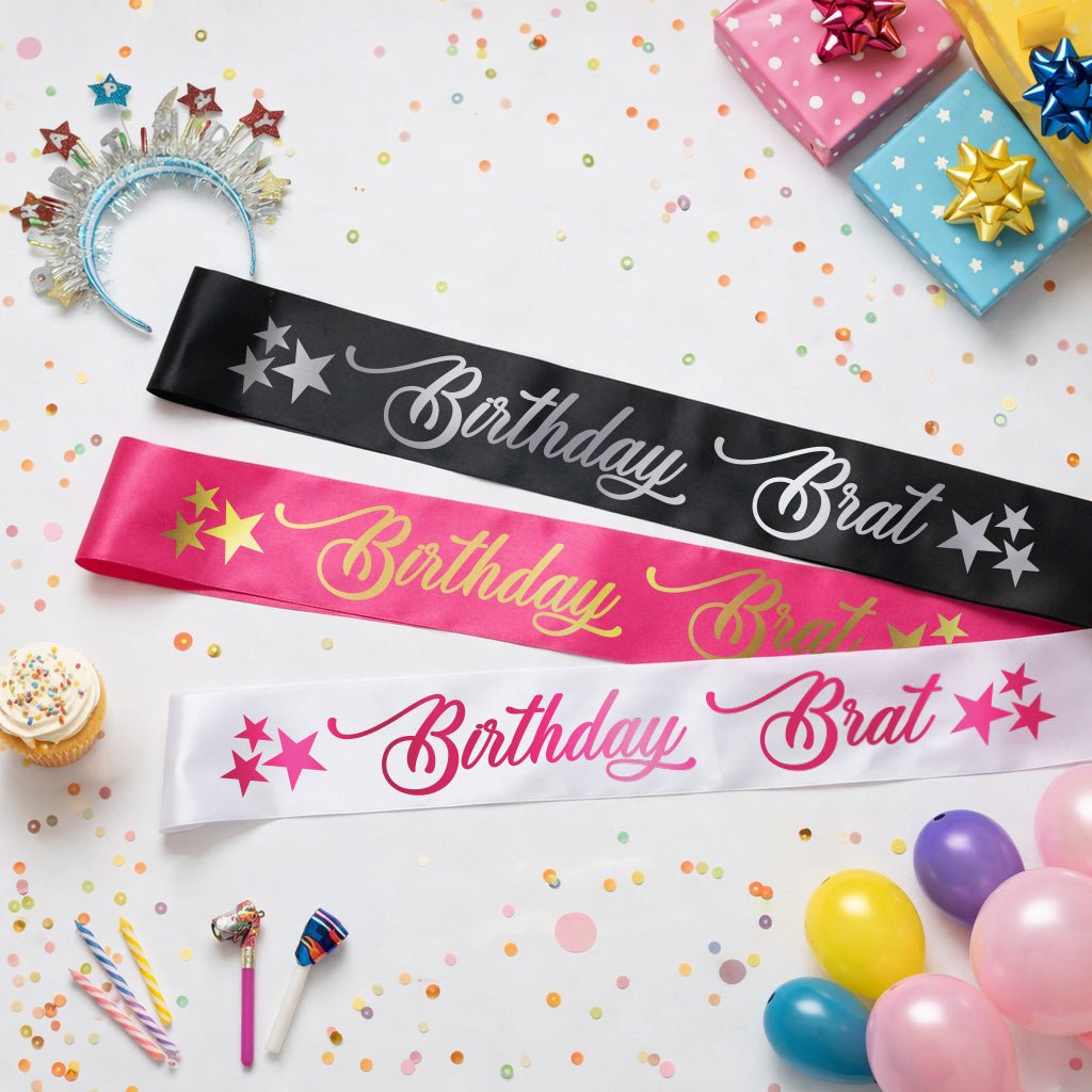 Birthday Brat Satin Sash & Pin – Mix & Match Your Style - DecalFreakz