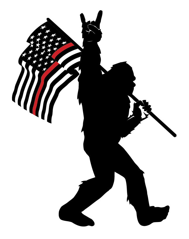 Black Sasquatch Rock on Thin Line American Flag Bigfoot Decal