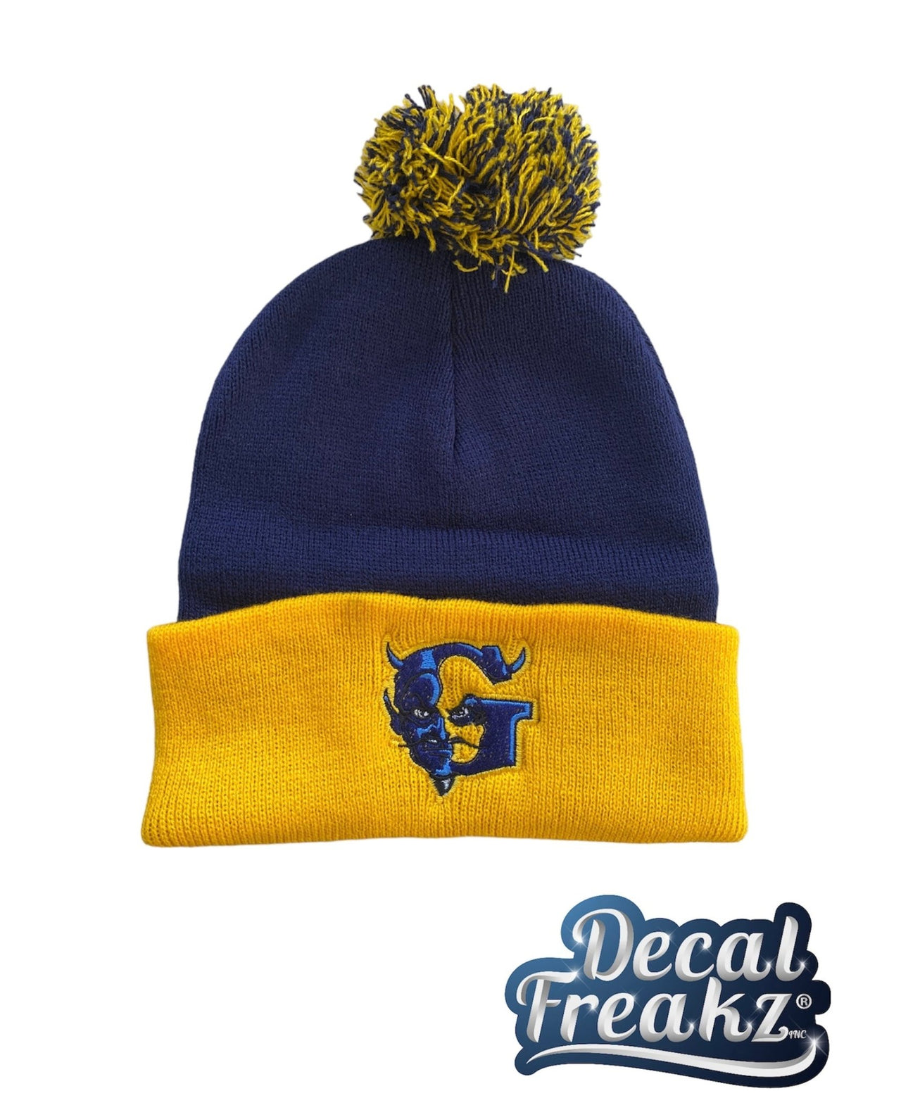 Blue & Gold Blue Devil G PomPom Beanie