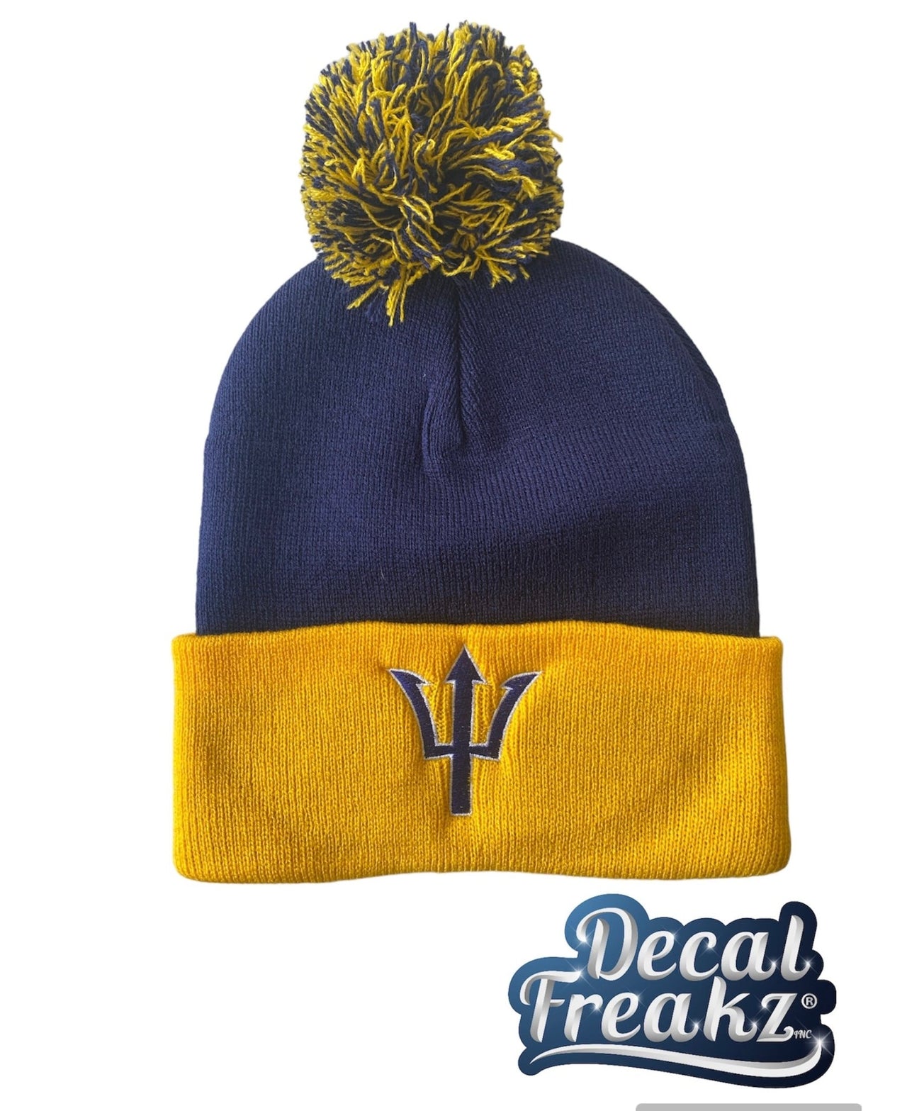 Blue & Gold Blue Trident PomPom Beanie