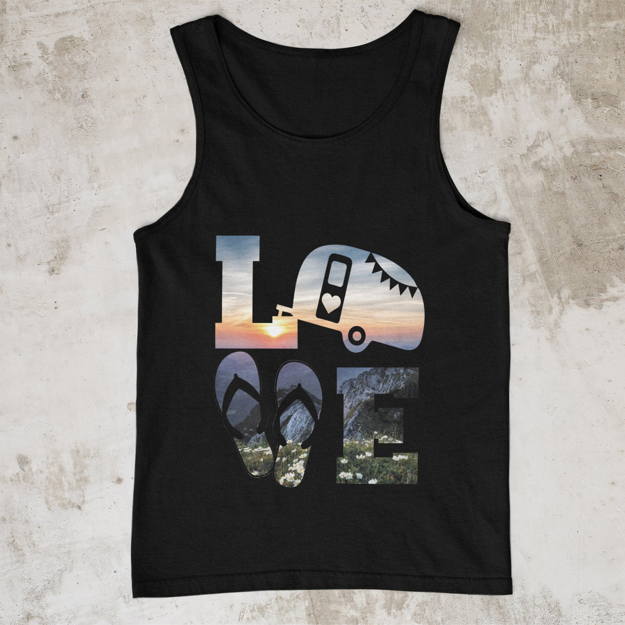 Camper LOVE Mountain Sunrise - Tank, T-Shirt, Hoodie With FREE Decal