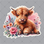 Floral Highland Cow Sticker - DecalFreakz