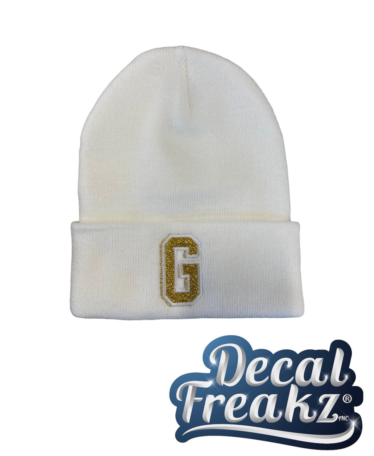 Gaylord Gold Glitter G White Beanie