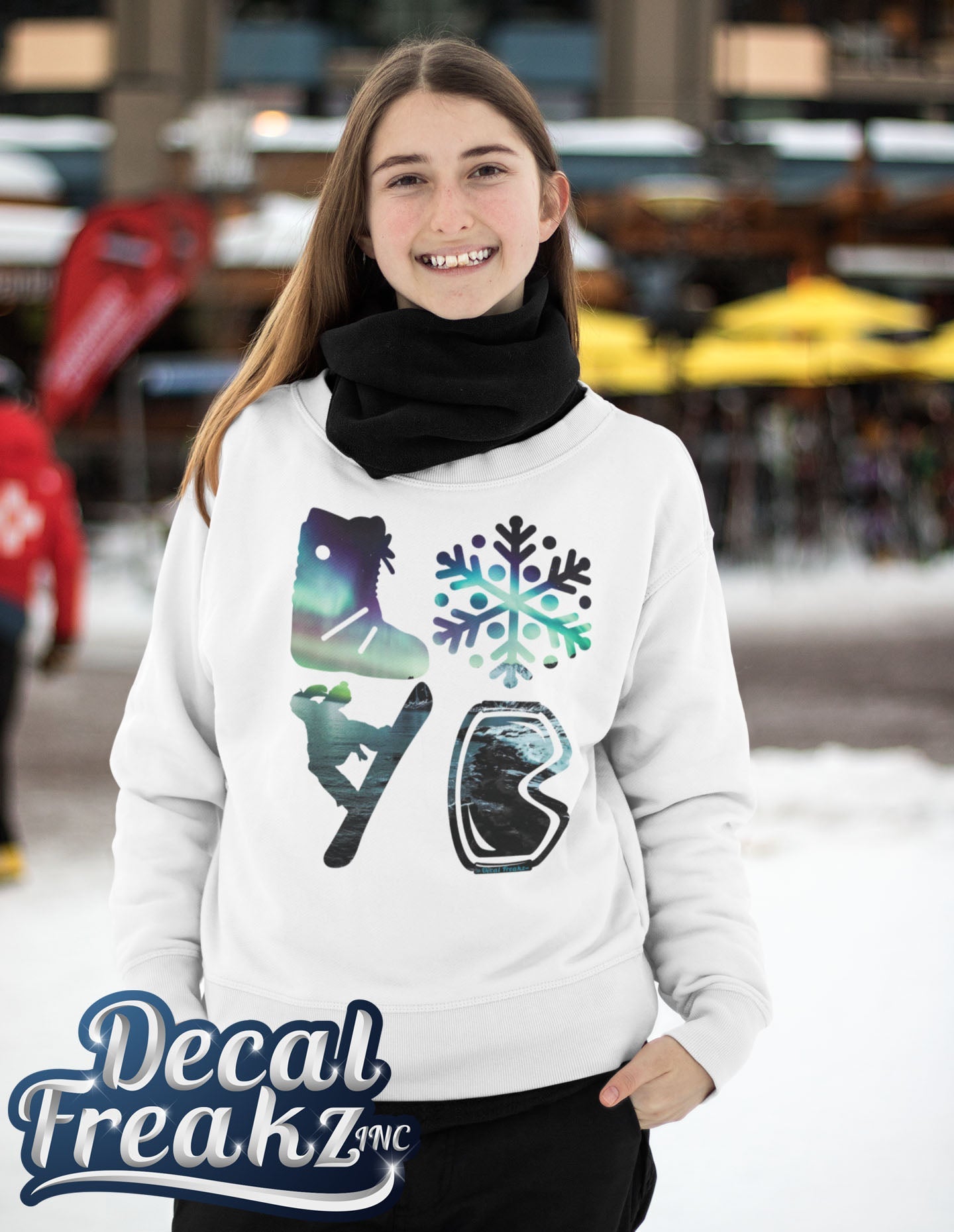 LOVE Snowboard Northern Lights - T-Shirt, Long Sleeve, Hoodie, or Crewneck - DecalFreakz