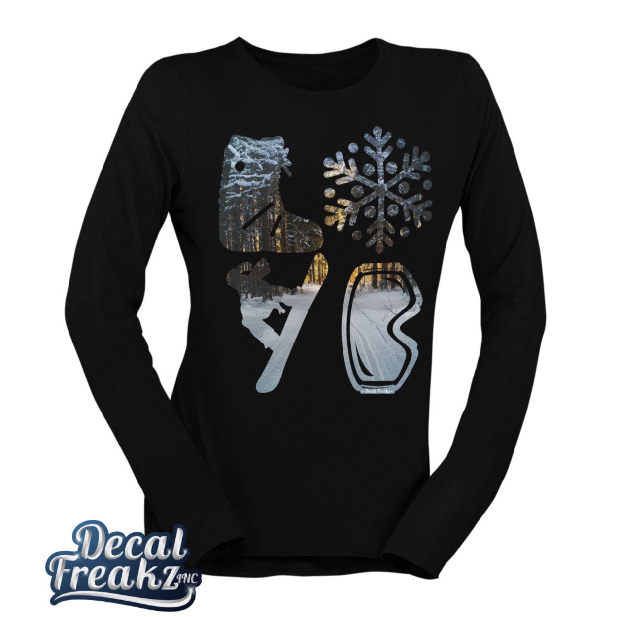 LOVE Snowboard Winter Woods - T-Shirt, Long Sleeve, Crewneck, Hoodie With FREE Decal - DecalFreakz