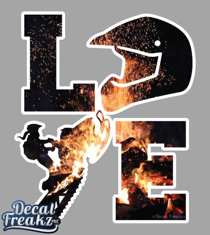 LOVE Snowmobile Crackling Fire Decal - DecalFreakz