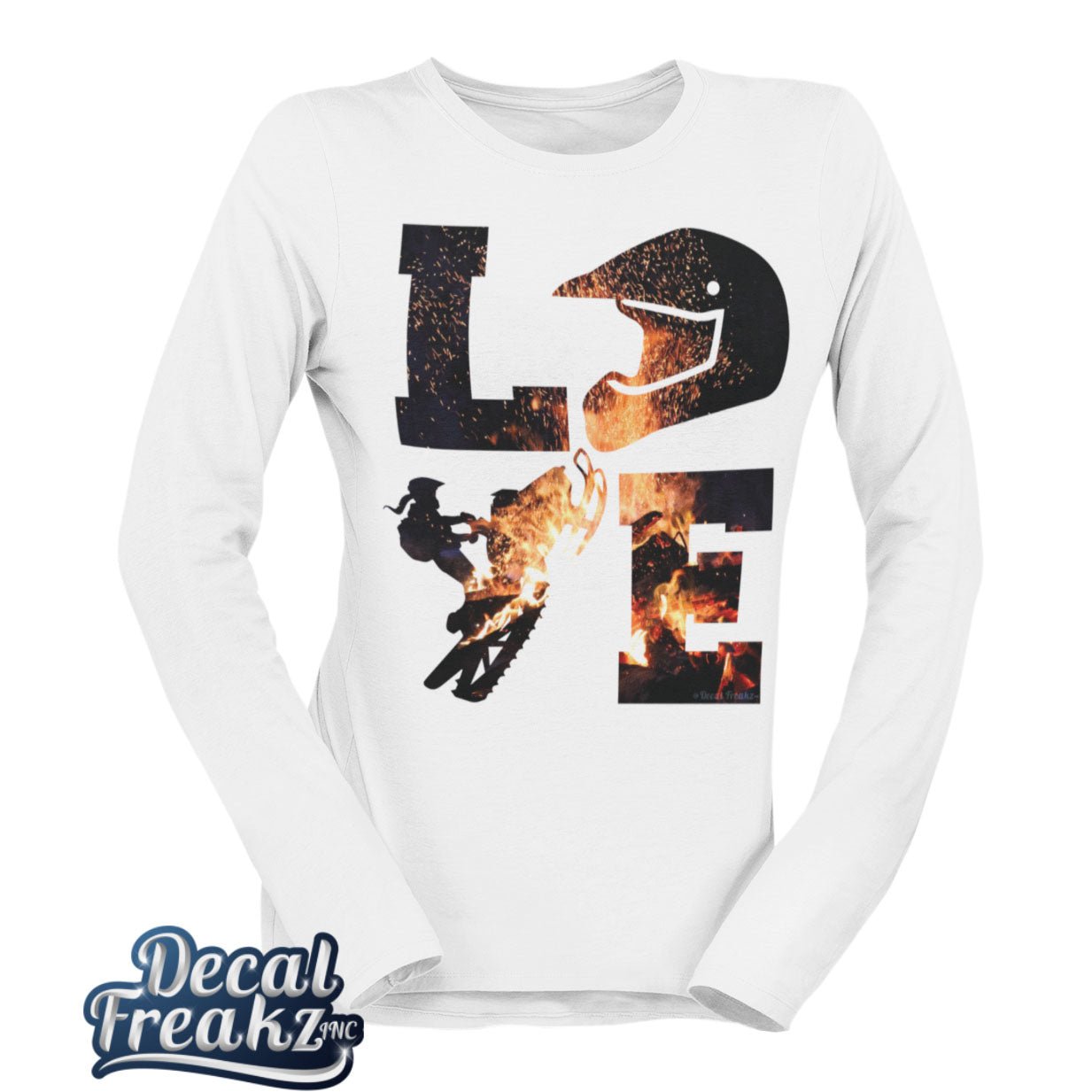 LOVE Snowmobile Crackling Fire - T-Shirt, Long Sleeve, Crewneck, Hoodie With FREE Decal - DecalFreakz