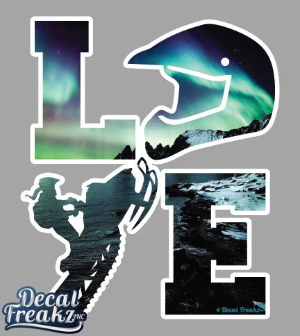 LOVE Snowmobile Northern Lights Decal - DecalFreakz