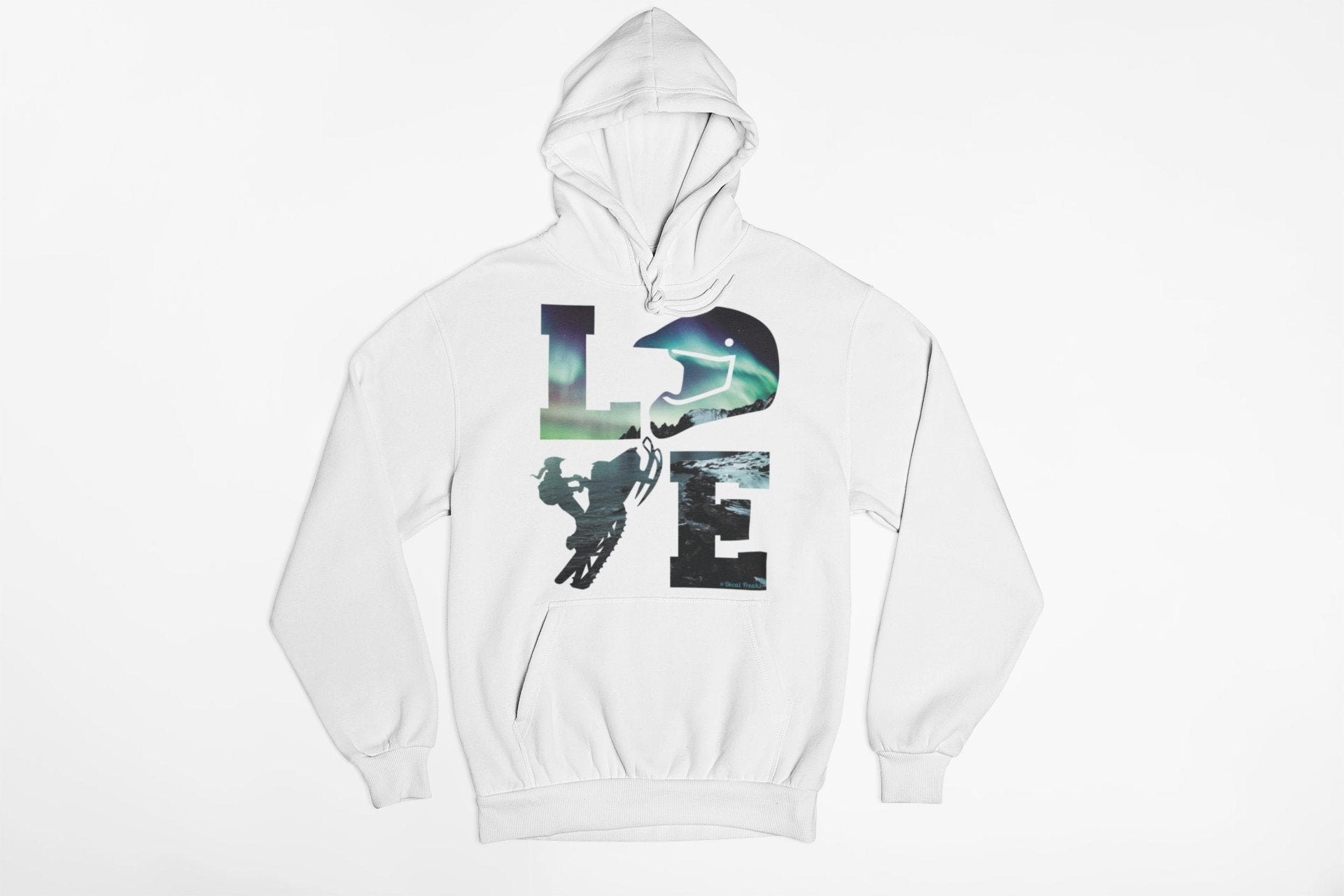 LOVE Snowmobile Northern Lights - T-Shirt, Long Sleeve, Crewneck, Hoodie With FREE Decal - DecalFreakz