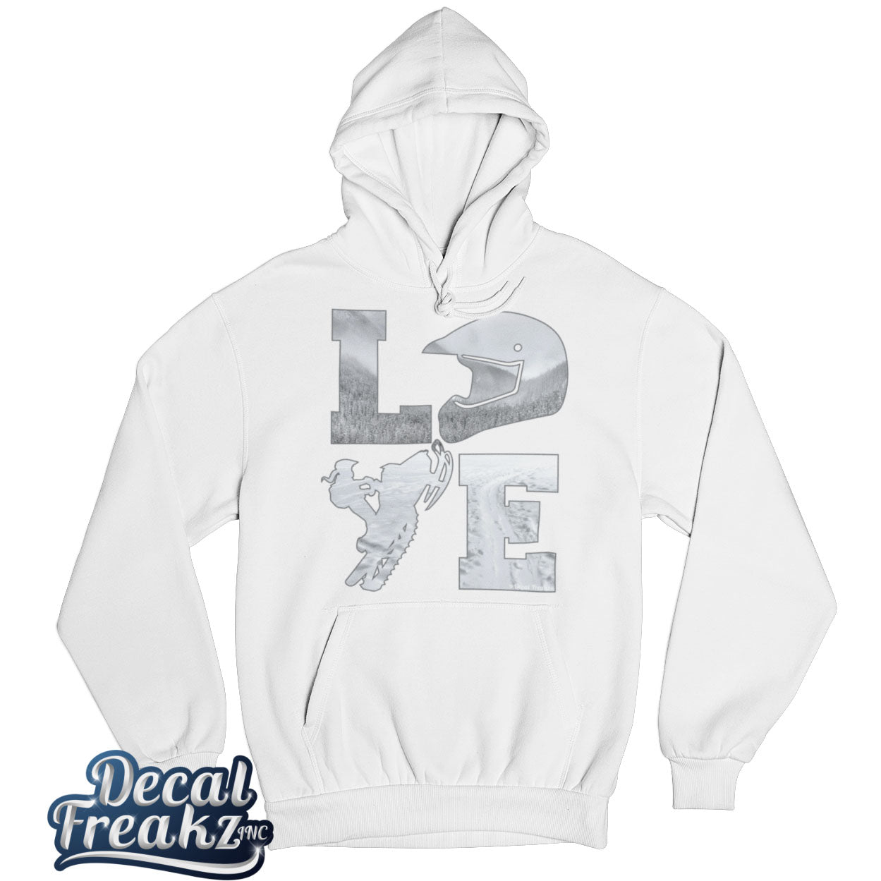 LOVE Snowmobile Snowy Mt. Trail - T-Shirt, Long Sleeve, Crewneck, Hoodie With FREE Decal - DecalFreakz