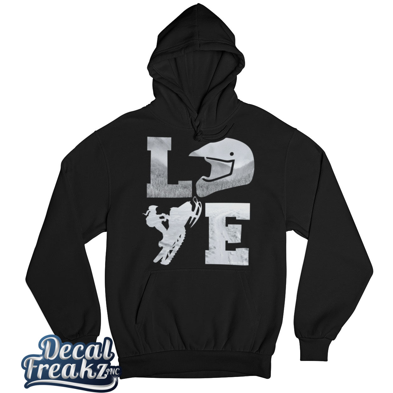 LOVE Snowmobile Snowy Mt. Trail - T-Shirt, Long Sleeve, Crewneck, Hoodie With FREE Decal - DecalFreakz