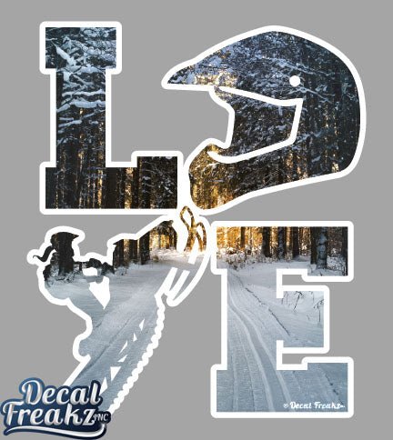 LOVE Snowmobile Winter Woods Decal - DecalFreakz