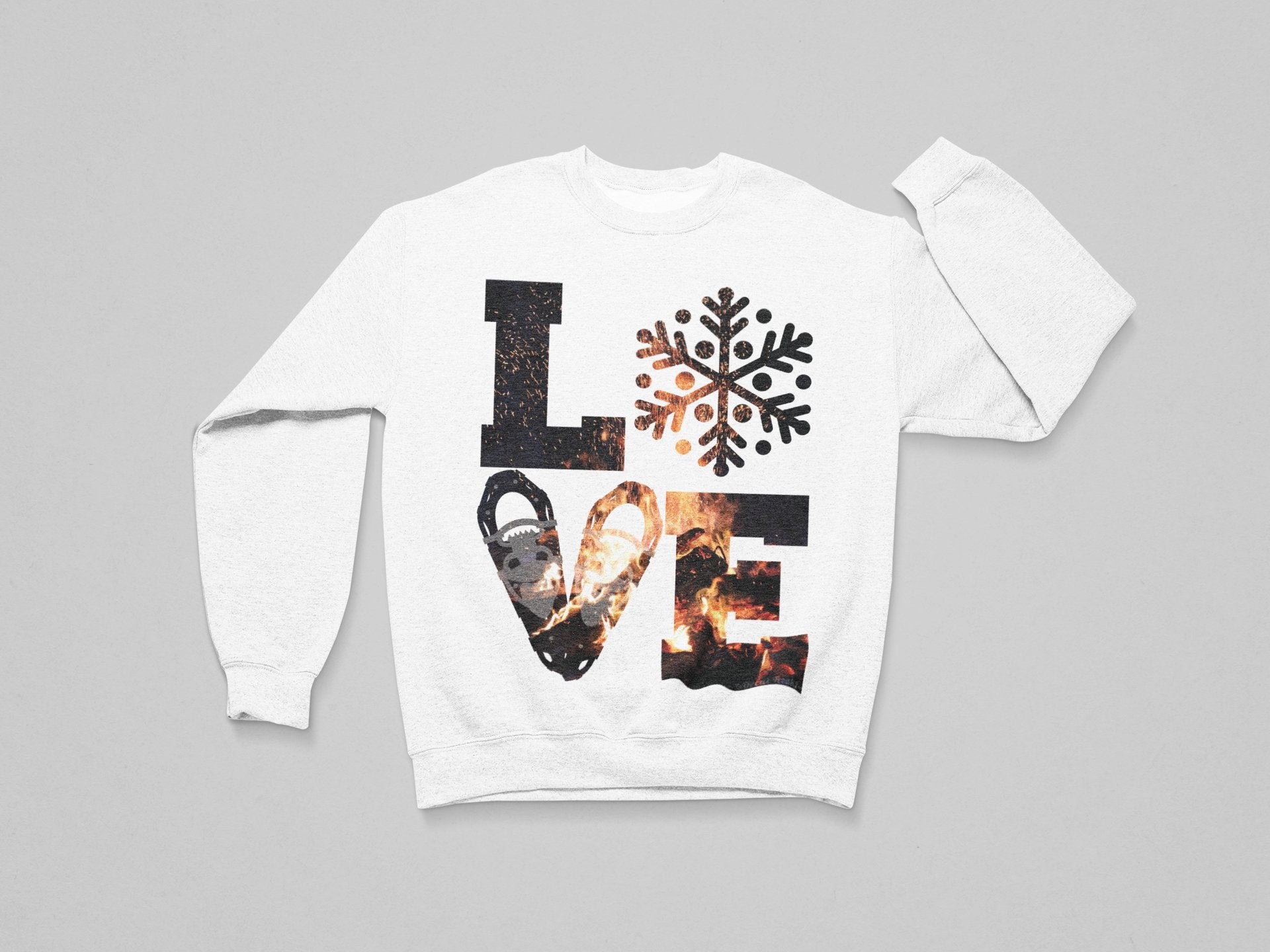 LOVE Snowshoe Crackling Fire - T-Shirt, Long Sleeve, Crewneck, Hoodie With FREE Decal - DecalFreakz