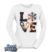 LOVE Snowshoe Crackling Fire - T-Shirt, Long Sleeve, Crewneck, Hoodie With FREE Decal - DecalFreakz