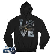 LOVE Snowshoe Winter Woods - T-Shirt, Long Sleeve, Crewneck, Hoodie With FREE Decal - DecalFreakz