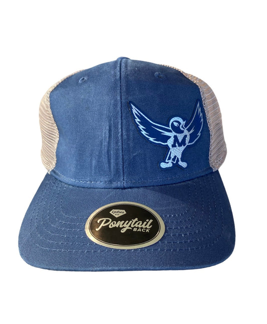 Navy Ponytail Hat with Snowbird Patch - DecalFreakz