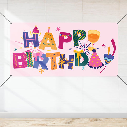 Pink Celebration Happy Birthday Banner - DecalFreakz