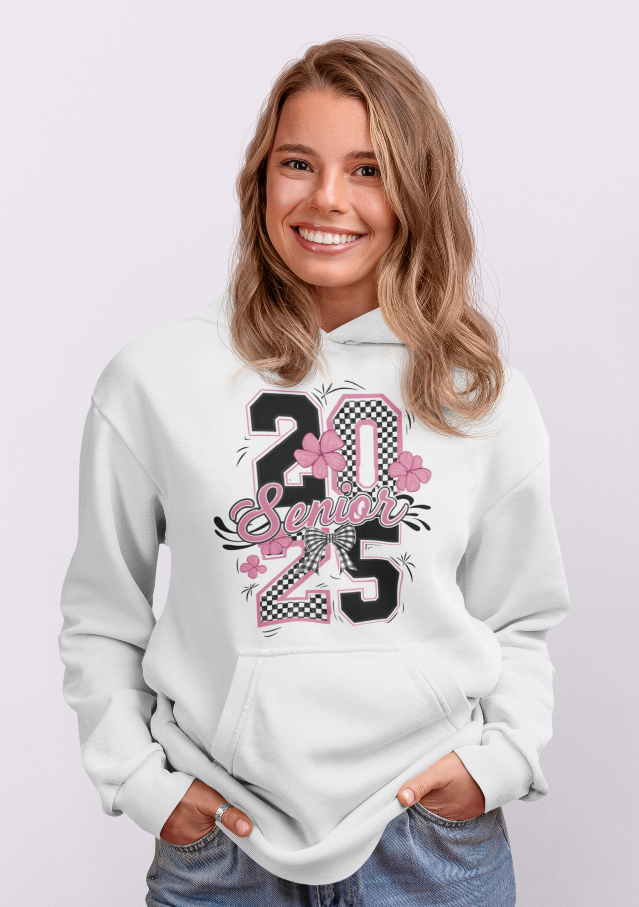 2025 Senior Pink and Black Checkered Sweatshirt