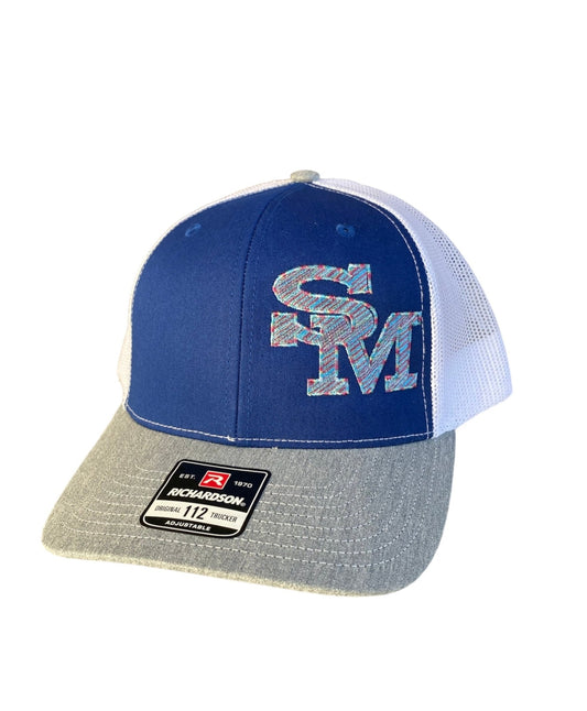 Royal Blue and Grey Rainbow SM Snapback Hat - DecalFreakz