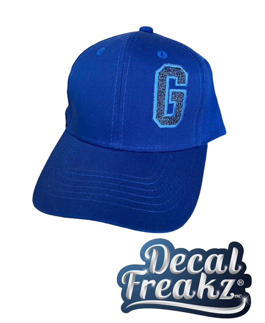 Royal Blue Glitter G on Blue Hat - DecalFreakz