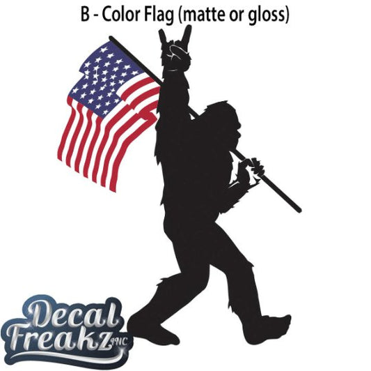 Sasquatch Rock on American Flag Bigfoot Decal – Black with Color Flag - DecalFreakz