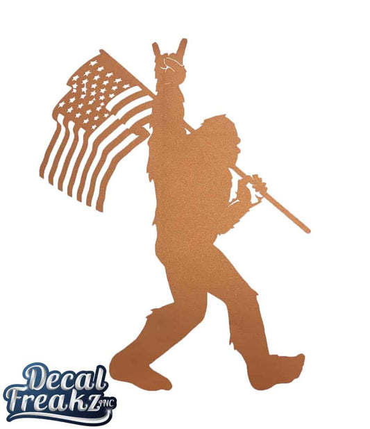 Sasquatch Rock on American Flag Bigfoot Decal – Metallic Orange - DecalFreakz