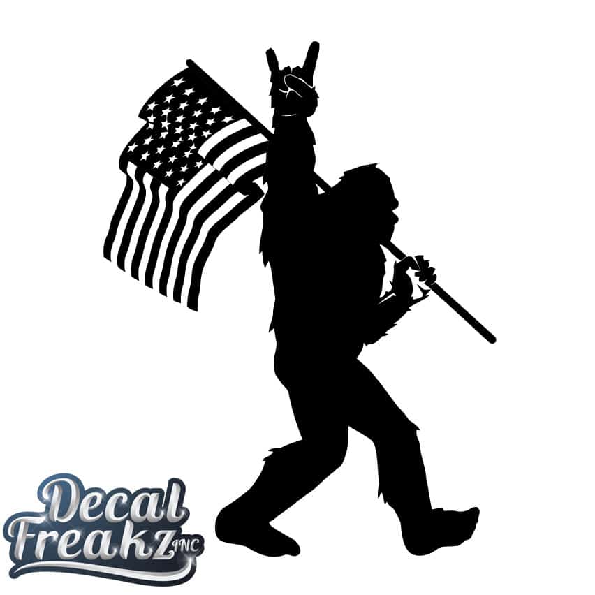 Sasquatch Rock on American Flag Bigfoot Decal – Solid Black - DecalFreakz