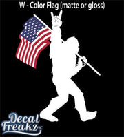 Sasquatch Rock on American Flag Bigfoot Decal – White with Color Flag - DecalFreakz