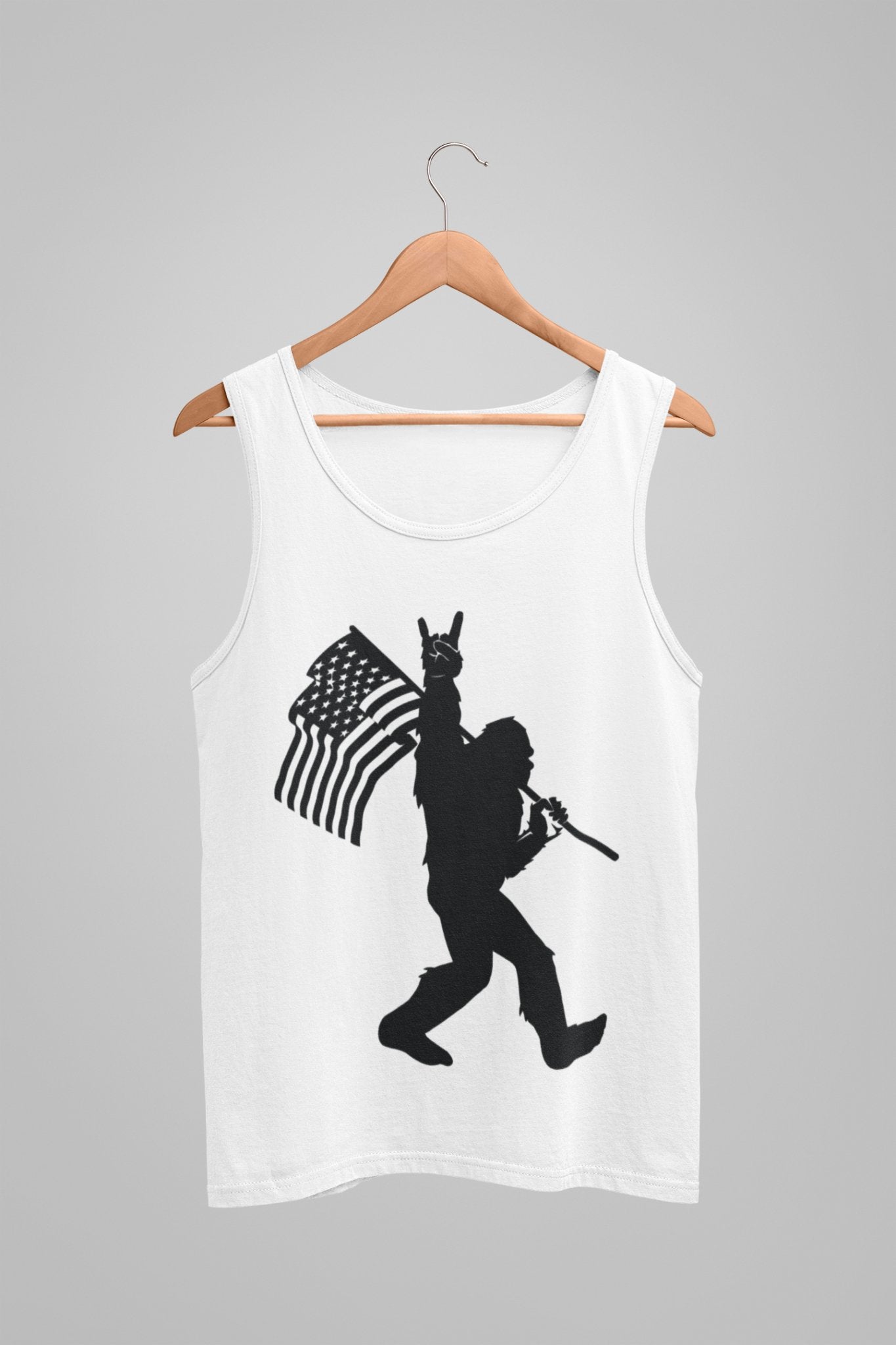 Sasquatch Rock On American Flag Black - Tank, T-Shirt, Hoodie - DecalFreakz