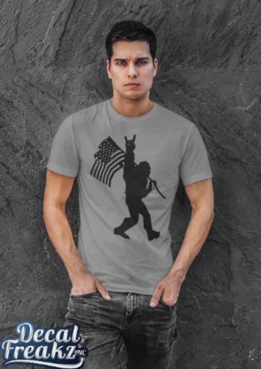 Sasquatch Rock On American Flag Black - Tank, T-Shirt, Hoodie - DecalFreakz
