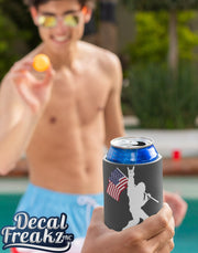 Sasquatch Rock On American Flag Can Koozie - DecalFreakz