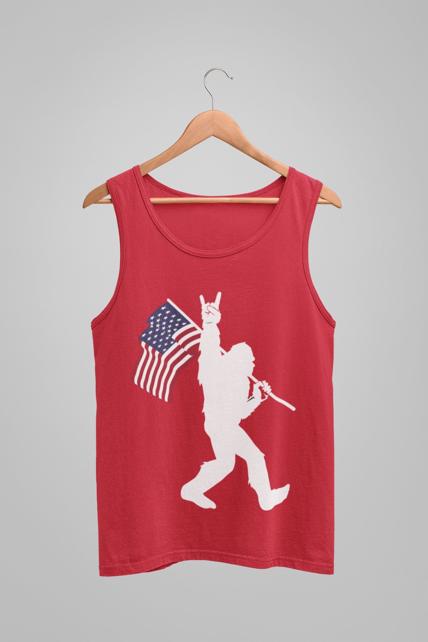 Sasquatch Rock On American Flag White - Tank, T-Shirt, Hoodie - DecalFreakz