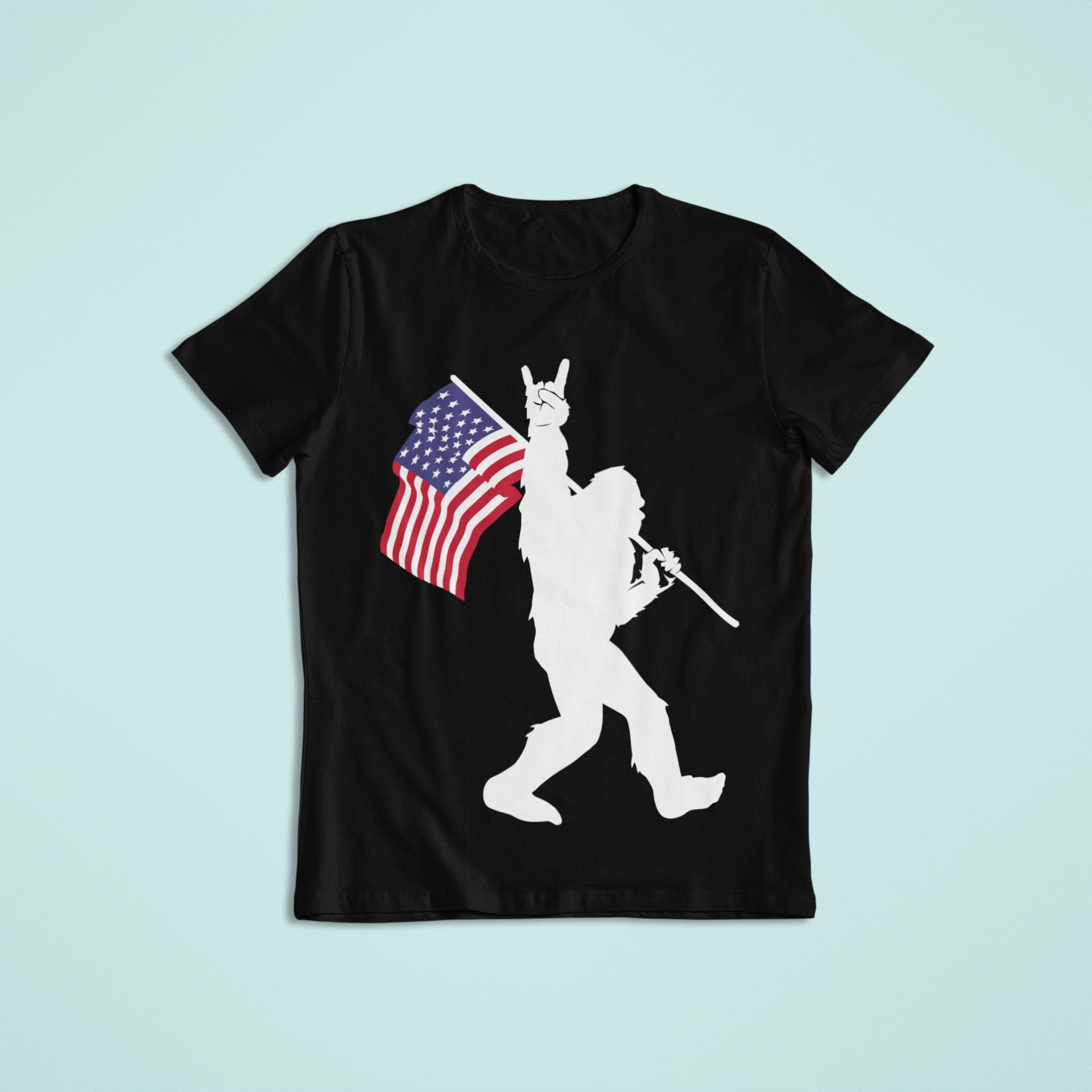 Sasquatch Rock On American Flag White - Tank, T-Shirt, Hoodie - DecalFreakz