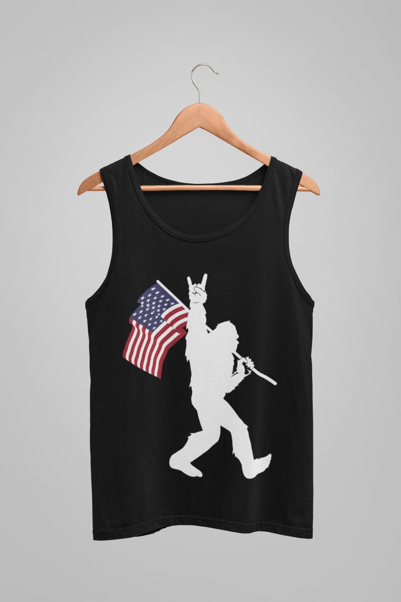 Sasquatch Rock On American Flag White - Tank, T-Shirt, Hoodie - DecalFreakz