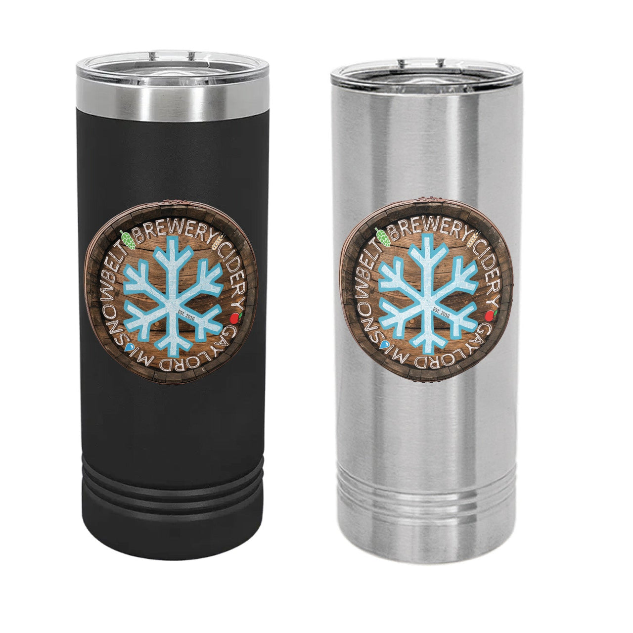 Snowbelt Brewing Co. Skinny Tumbler – Full - Color Badge Logo - DecalFreakz