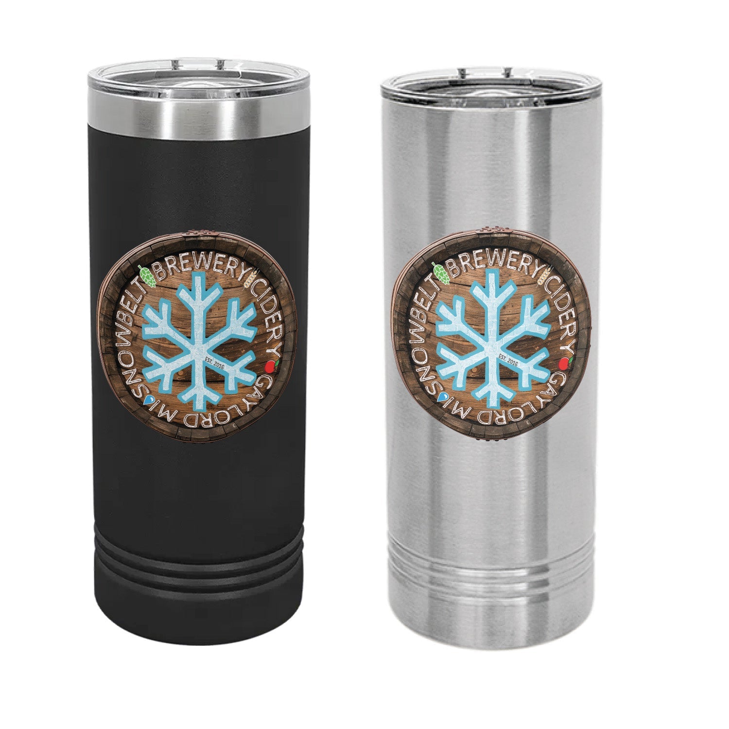 Snowbelt Brewing Co. Skinny Tumbler – Full - Color Badge Logo - DecalFreakz